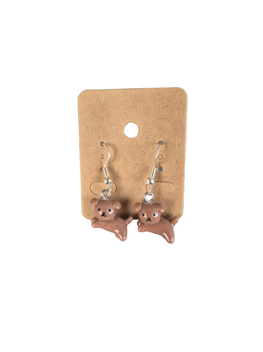 Brown Jumping Cute Dog Earrings
