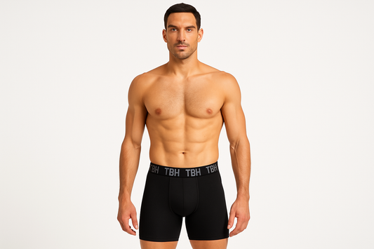 TBH underwear with adjusted leg length and grey waistband branding